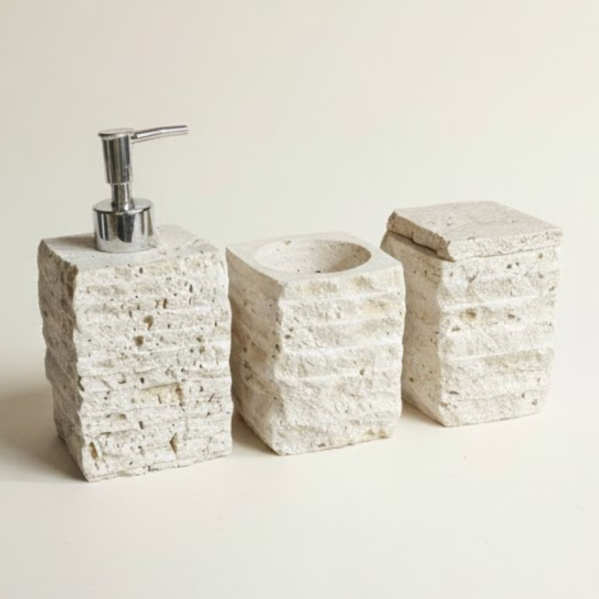 Travertine Bathroom Set (3 Pieces, Handcrafted)
