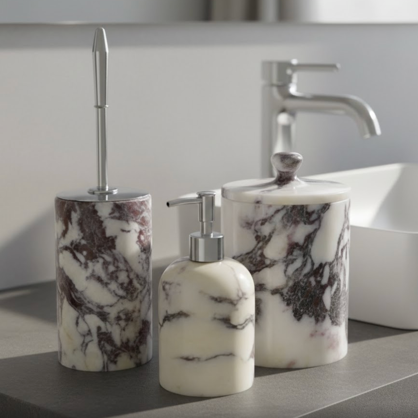 Purple Lilac Marble Bathroom Set (3 Pieces, Handcrafted)