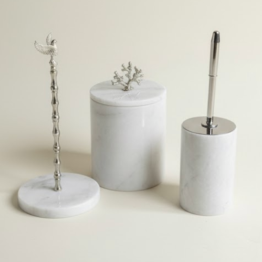 White Marble Bathroom Set (3 Pieces, Handcrafted)