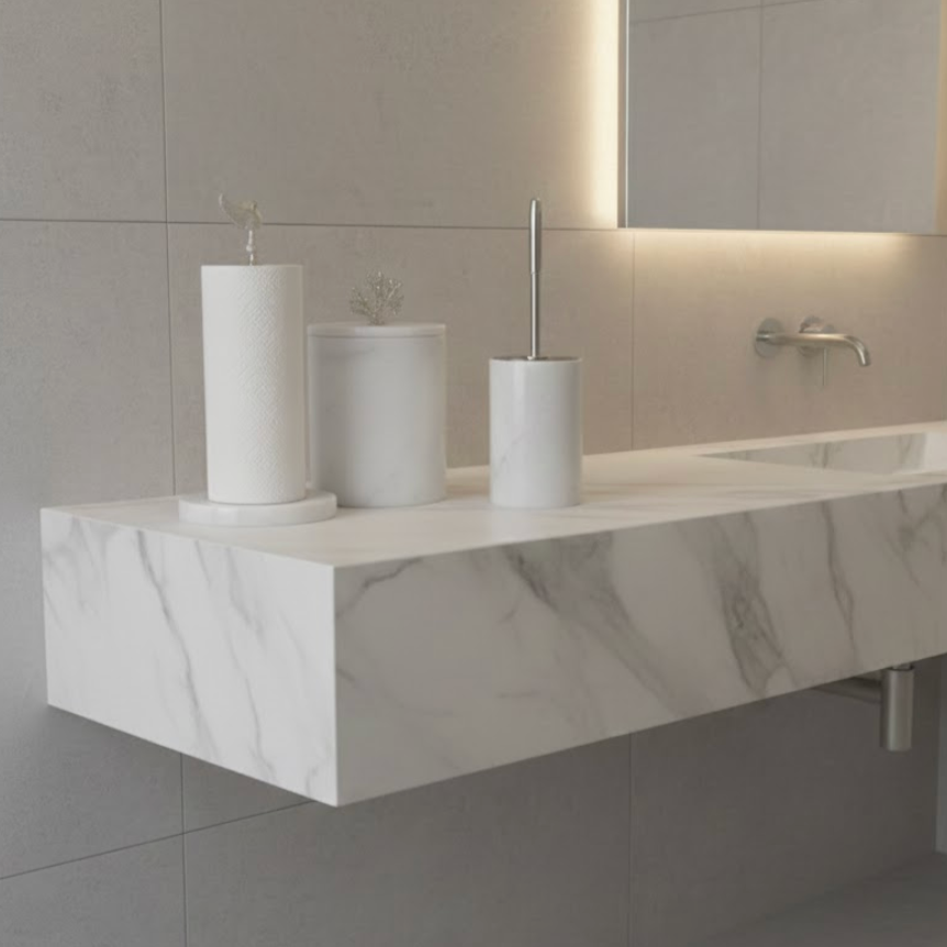 White Marble Bathroom Set (3 Pieces, Handcrafted)