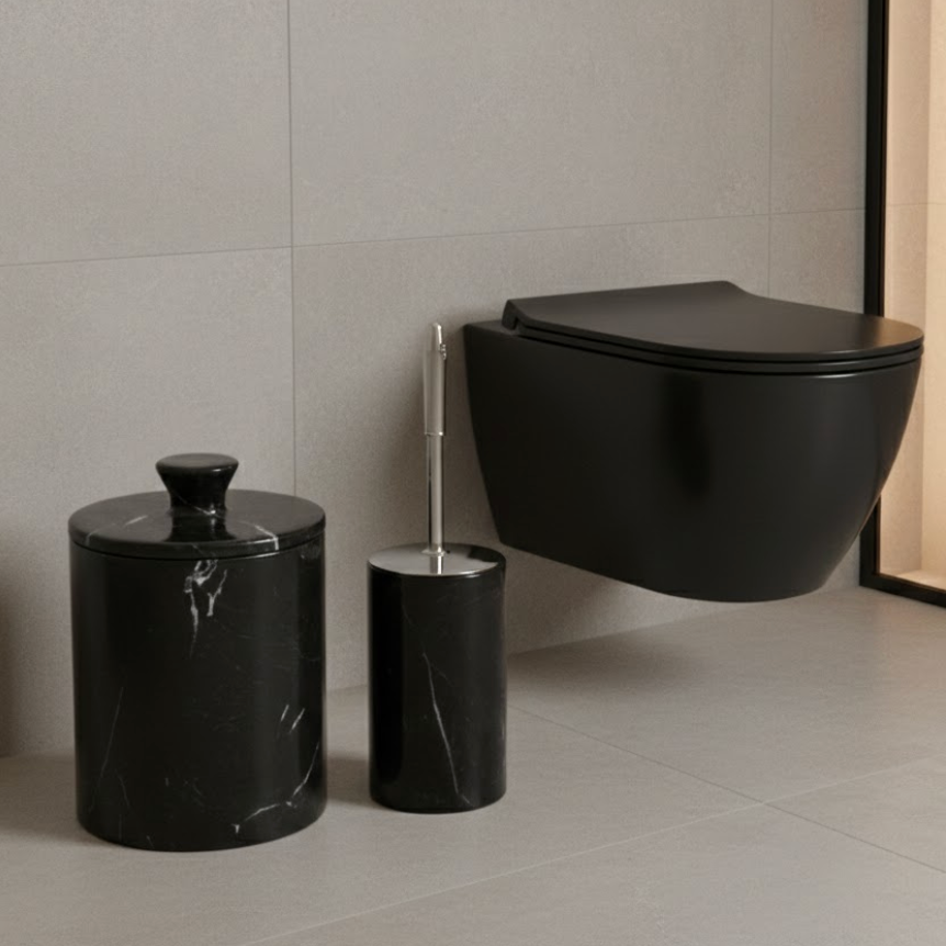 Black Marble Bathroom Set (2 Pieces, Handcrafted)