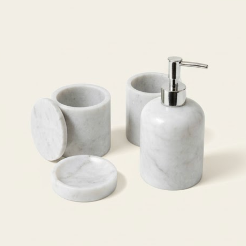Grey Marble Bathroom Set (4 Pieces, Handcrafted)