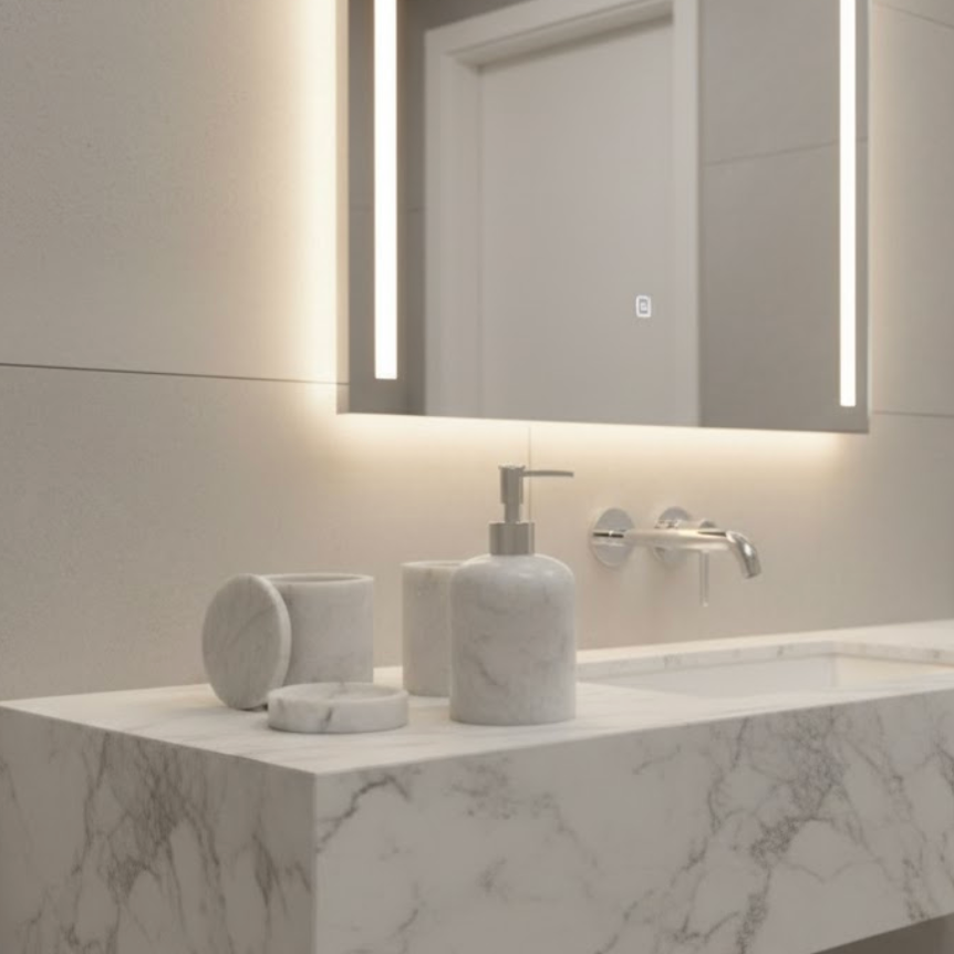 Grey Marble Bathroom Set (4 Pieces, Handcrafted)