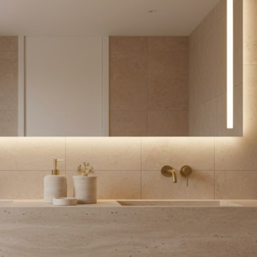 Travertine Marble Bathroom Set (4 Pieces, Handcrafted)