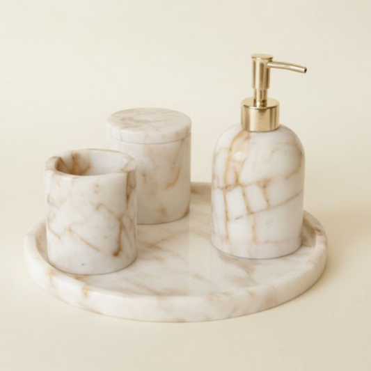 Honey Marble Bathroom Set (4 Pieces, Handcrafted)