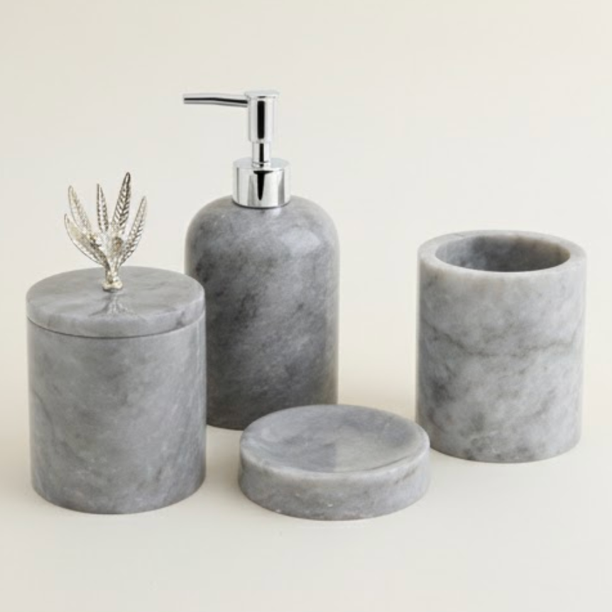 Grey Marble Bathroom Set (4 Pieces, Handcrafted)