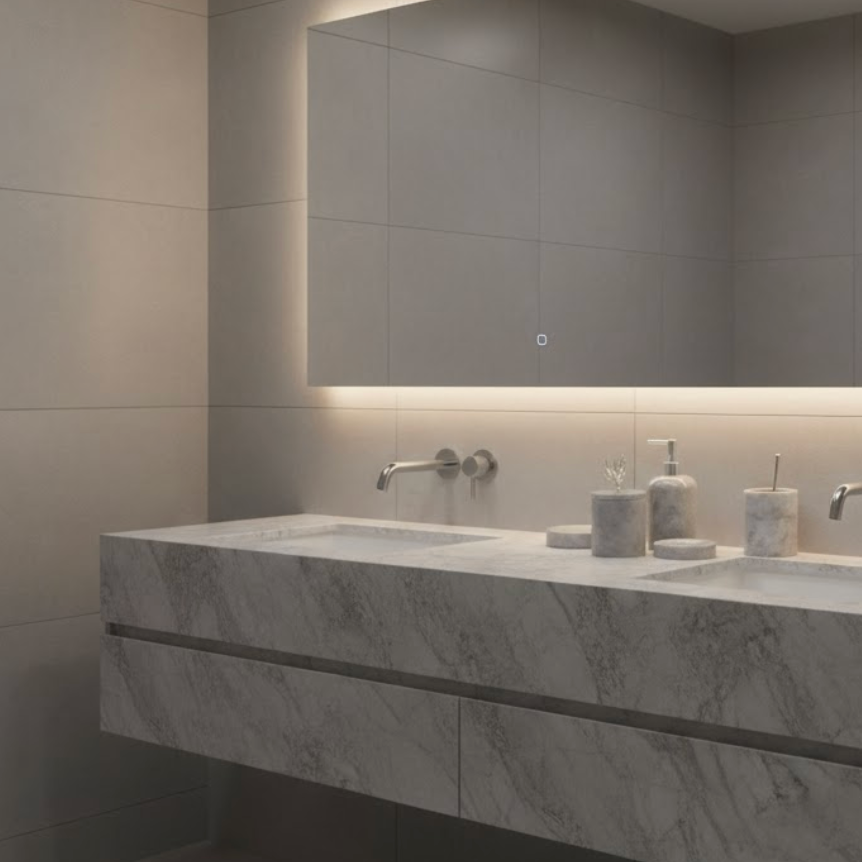 Grey Marble Bathroom Set (4 Pieces, Handcrafted)