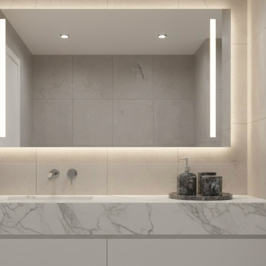 Smoked Marble Bathroom Set with Wave Pattern (4 Pieces, Handcrafted)