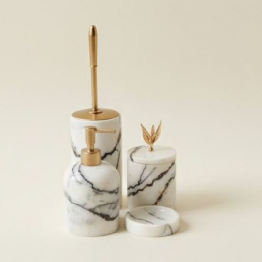 Lilac Marble Bathroom Set with Rose Gold Details (4 Pieces, Handcrafted)