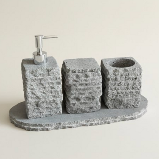 Basalt Stone Bathroom Set (4 Pieces, Handcrafted)