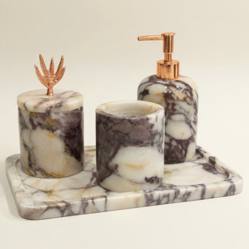 Violet Marble Bathroom Set (4 Pieces, Handcrafted)