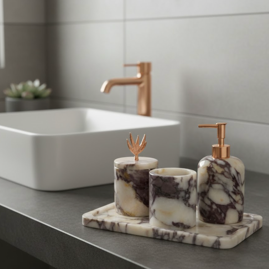 Violet Marble Bathroom Set (4 Pieces, Handcrafted)