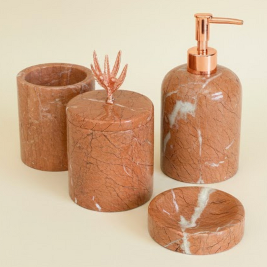 Rose Gold Marble Bathroom Set (4 Pieces, Handcrafted)