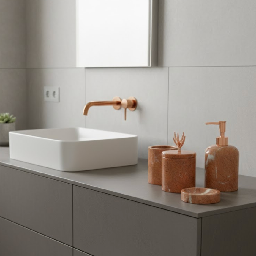 Rose Gold Marble Bathroom Set (4 Pieces, Handcrafted)