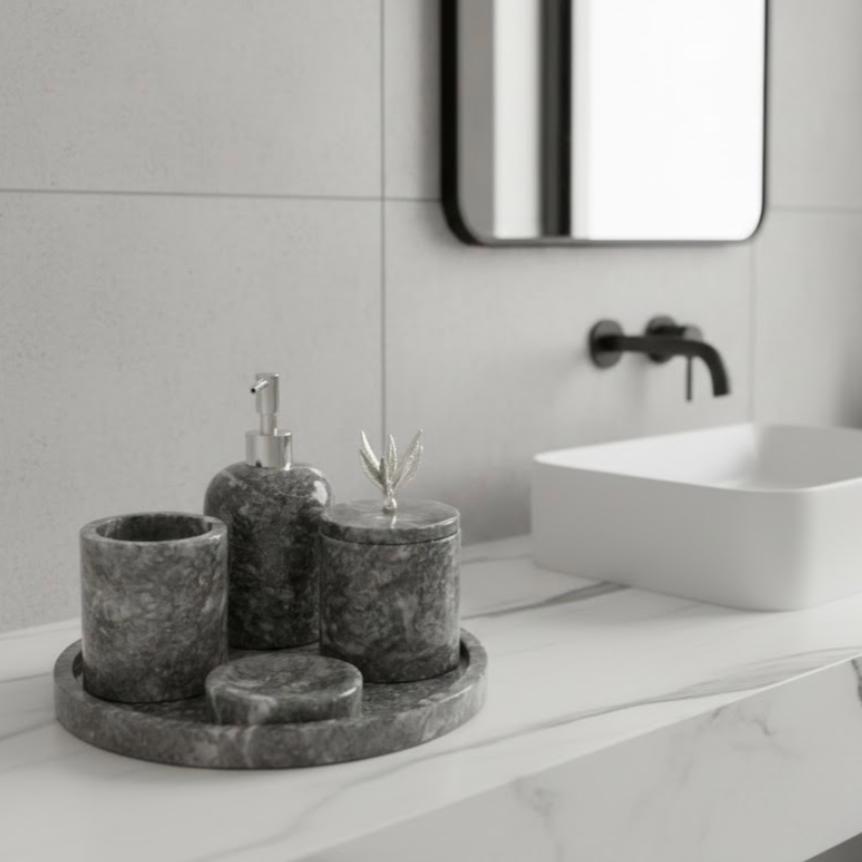 Black Marble Bathroom Set (5 Pieces, Handcrafted)