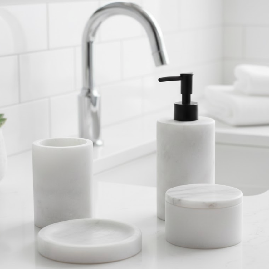 Matte White Marble Bathroom Set (Handcrafted)
