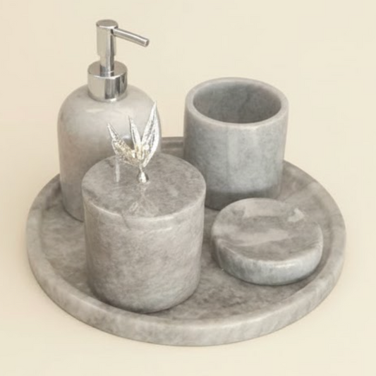 Grey Marble Bathroom Set (5 Pieces, Handcrafted)