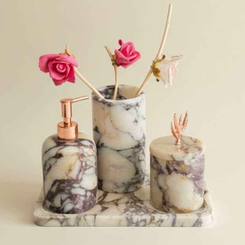 Violet Marble Bathroom Set – Tray (4 Pieces, Handcrafted)