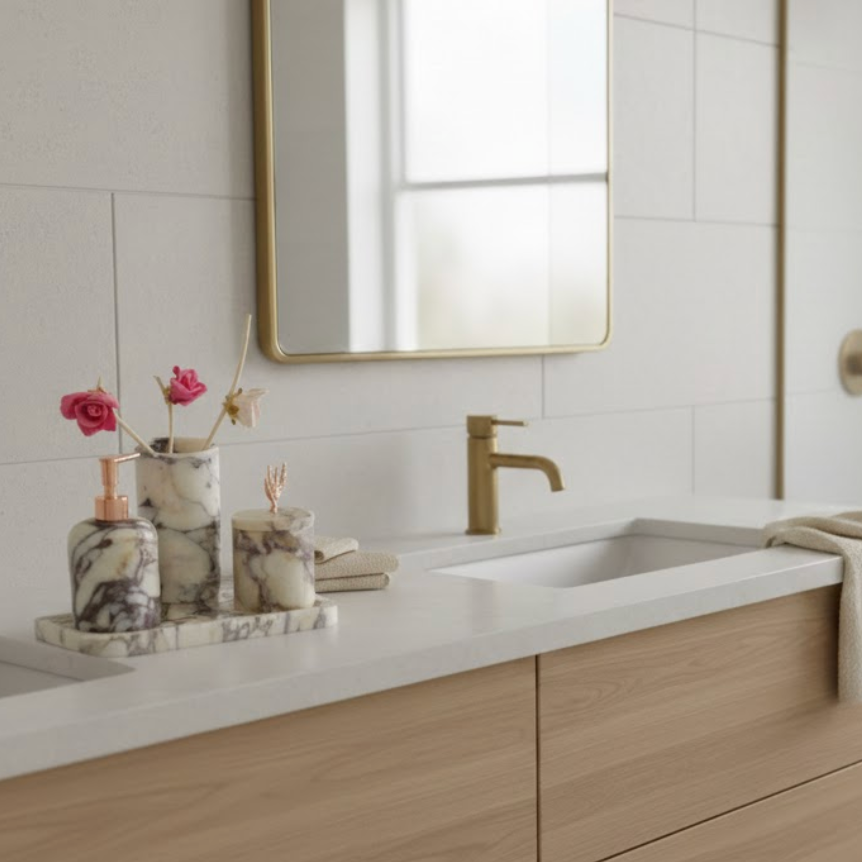 Violet Marble Bathroom Set – Tray (4 Pieces, Handcrafted)