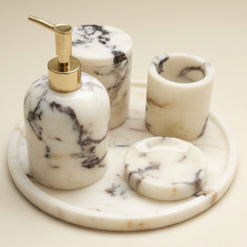 Violet Marble Bathroom Set (5 Pieces, Handcrafted)
