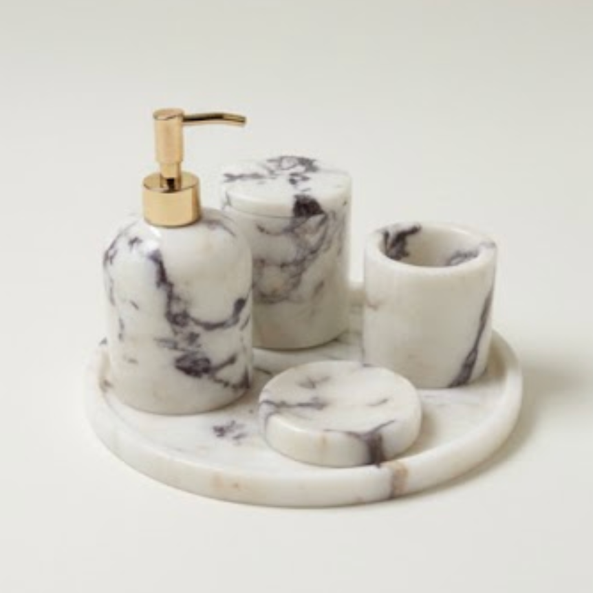 Violet Marble Bathroom Set (5 Pieces, Handcrafted)