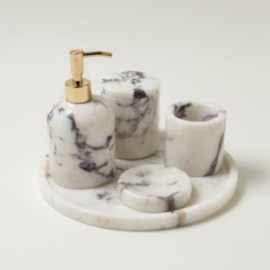 Violet Marble Bathroom Set (5 Pieces, Handcrafted)