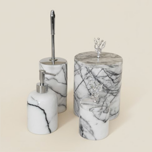 Lilac Marble Bathroom Set with Silver Detail (4 Pieces, Handcrafted)