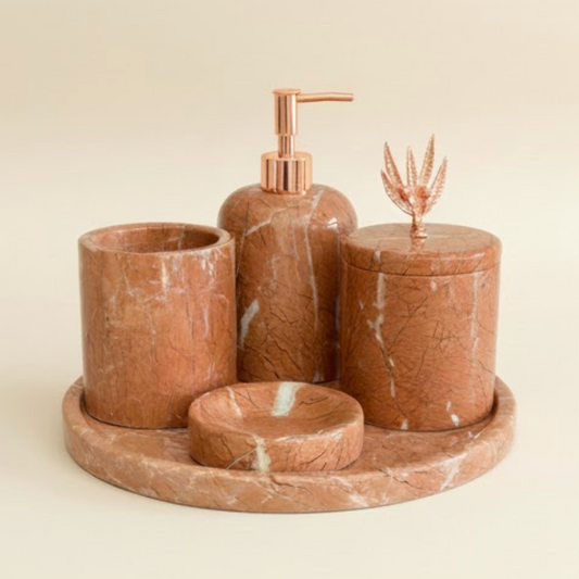 Rose Pink Marble Bathroom Set (5 Pieces, Handcrafted)