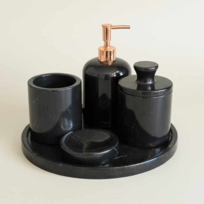 Black Marble Bathroom Set – 5 Pieces (Handcrafted)