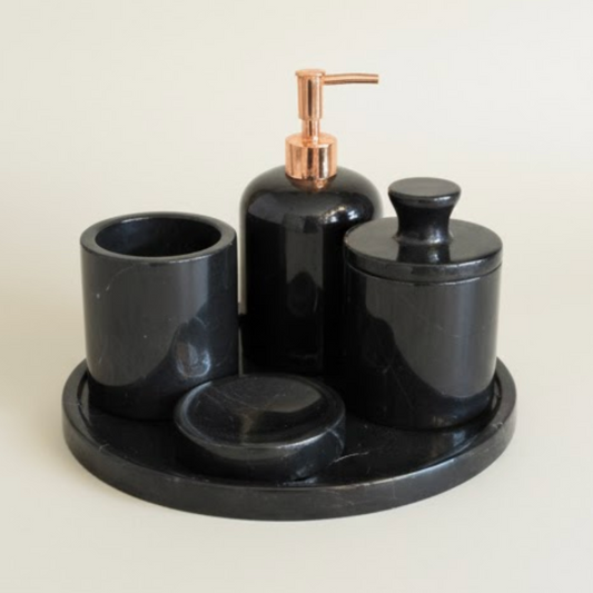 Black Marble Bathroom Set – 5 Pieces (Handcrafted)