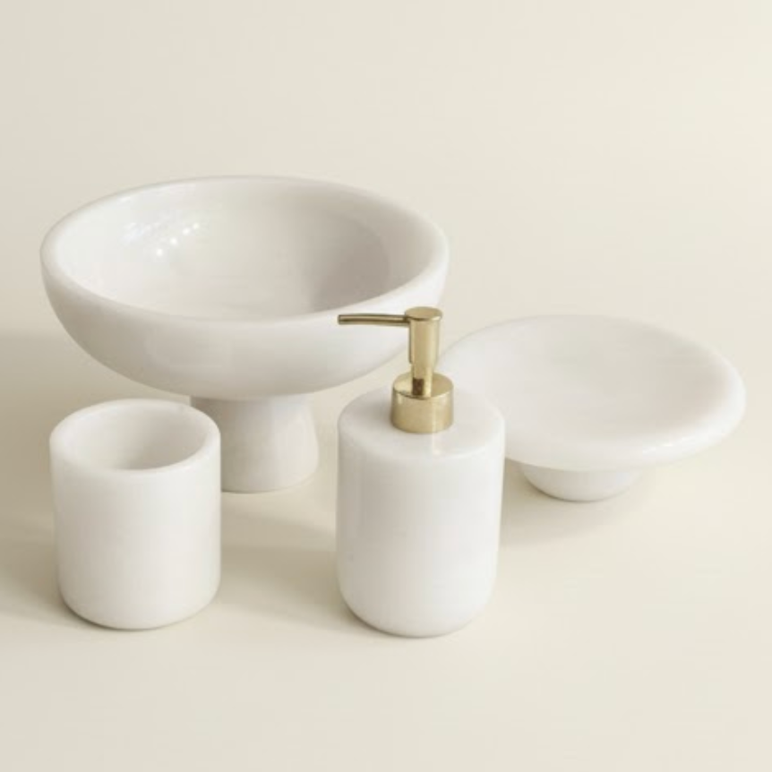 White Marble Presentation Bathroom Set – 4 Pieces (Handcrafted)