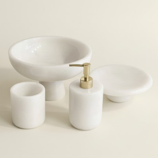 White Marble Presentation Bathroom Set – 4 Pieces (Handcrafted)