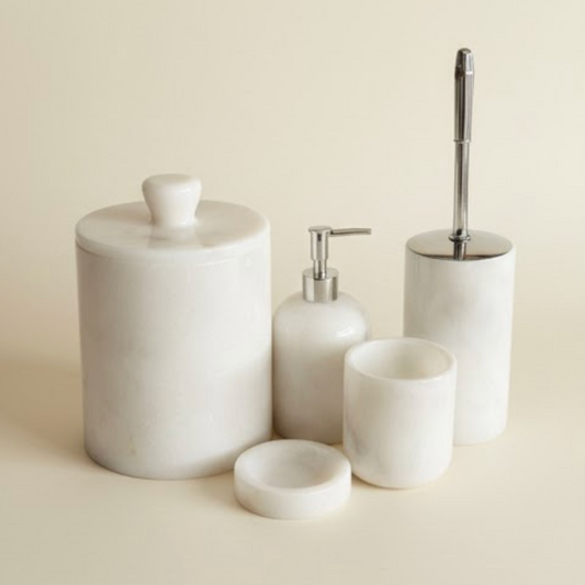 White Marble Bathroom Set – 5 Pieces (Handcrafted)