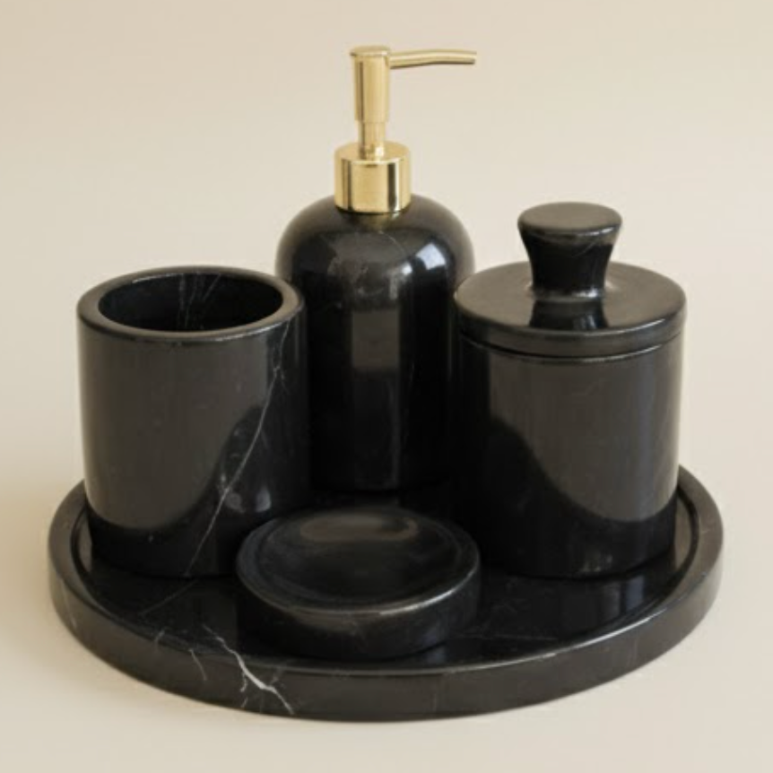 Black Marble Bathroom Set – 5 Pieces (Handcrafted)
