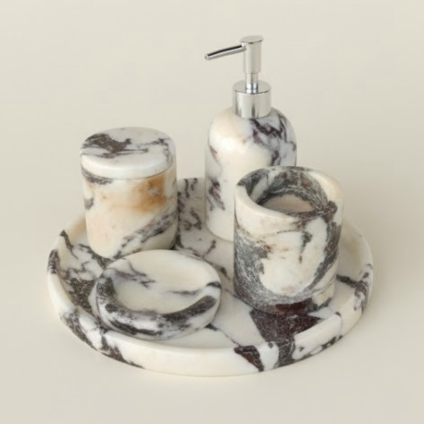 Violet Marble Bathroom Set (5 Pieces, Handcrafted)