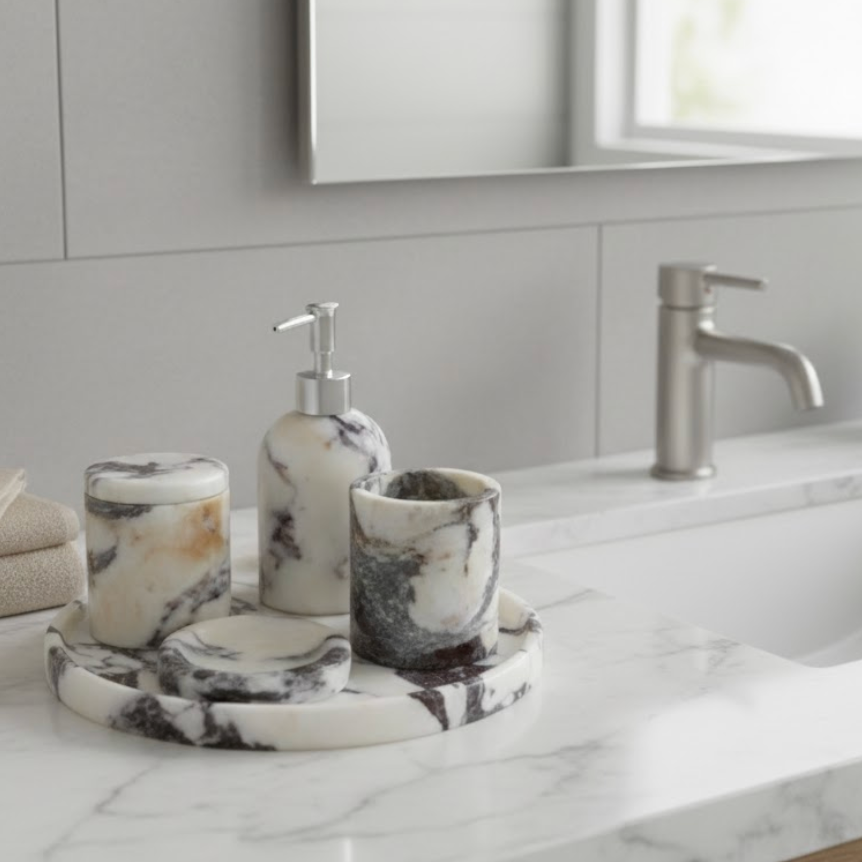 Violet Marble Bathroom Set (5 Pieces, Handcrafted)