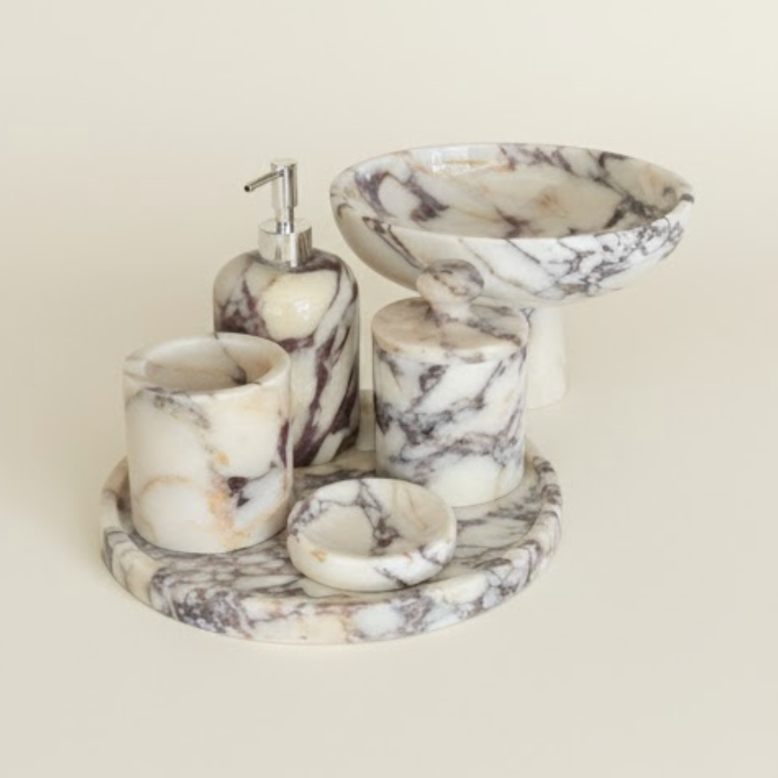 Violet Marble Bathroom Set – 6 Pieces (Handcrafted)