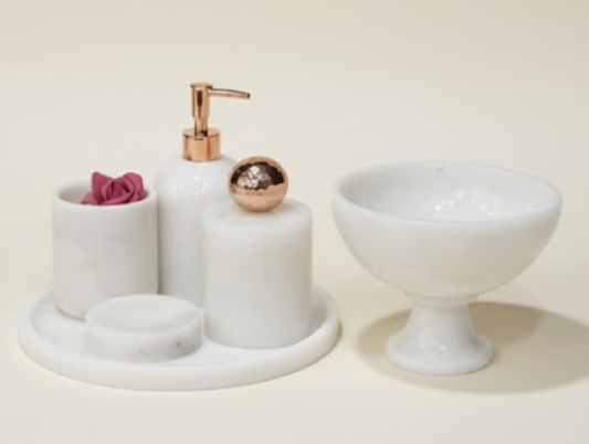 White Marble Bathroom Set – 6 Pieces (Handcrafted)