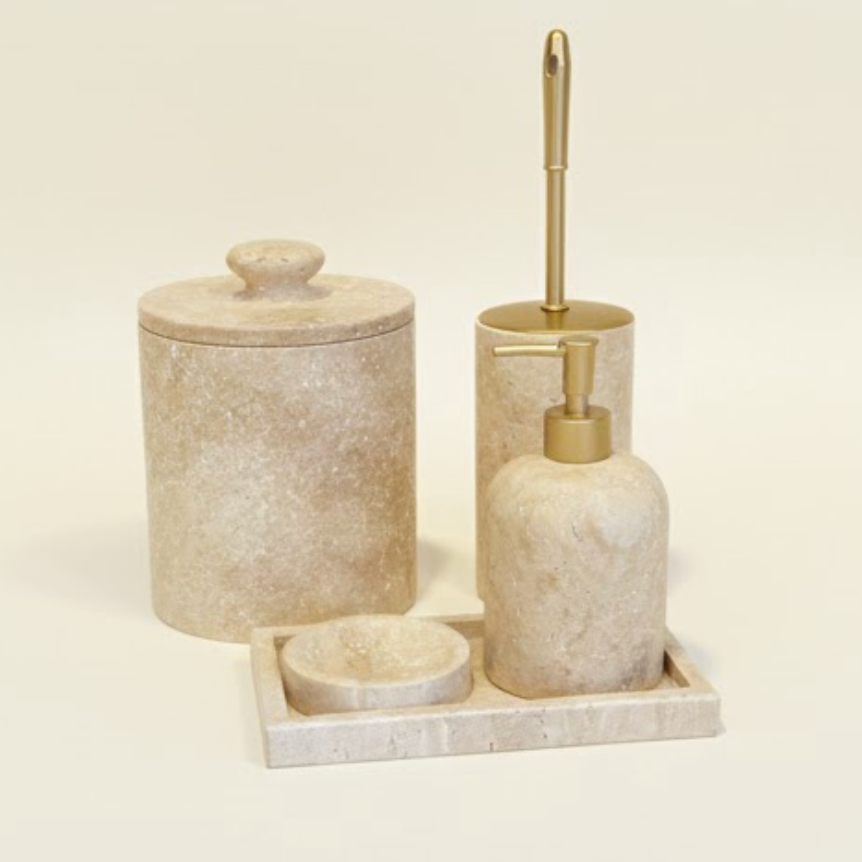 Travertine Natural Stone Bathroom Set – 5 Pieces (Handcrafted)