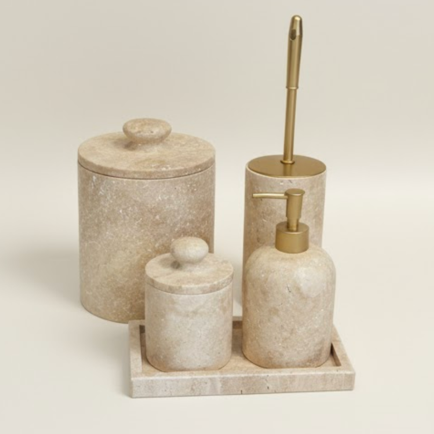 Travertine Natural Stone Bathroom Set – 5 Pieces (Handcrafted)