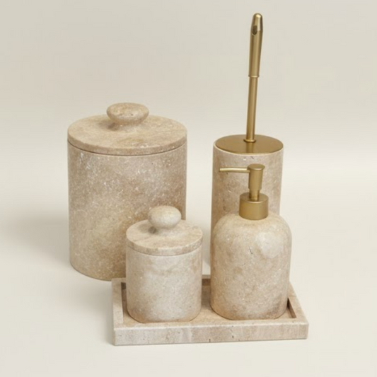 Travertine Natural Stone Bathroom Set – 5 Pieces (Handcrafted)