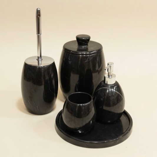 Oval Black Marble Bathroom Set – 5 Pieces (Handcrafted)
