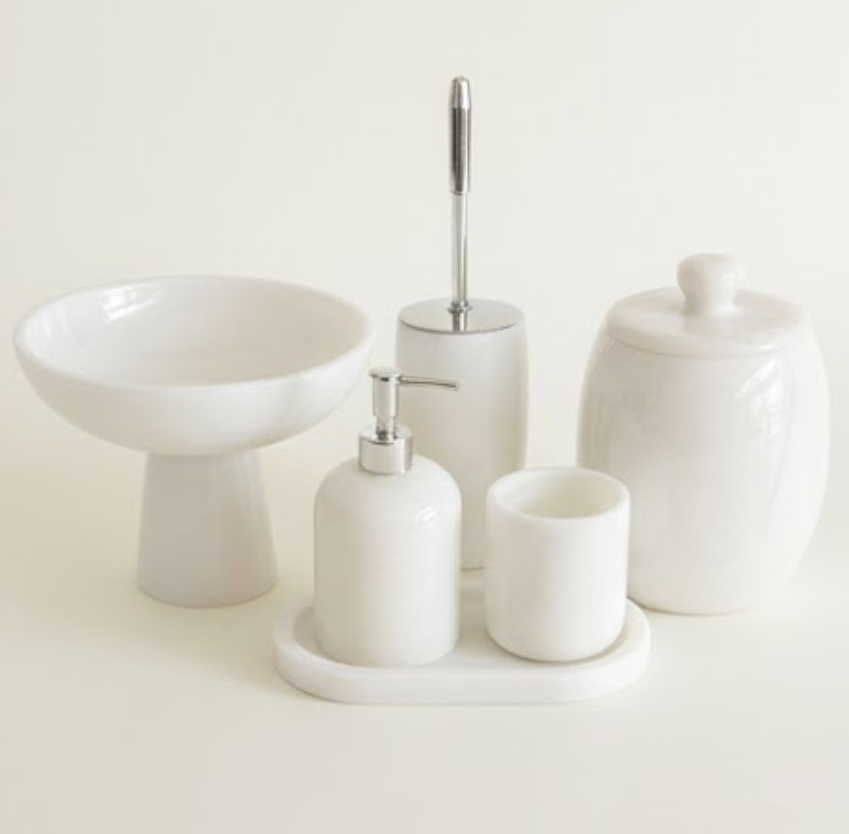 Oval White Marble Bathroom Set – 6 Pieces (Handcrafted)
