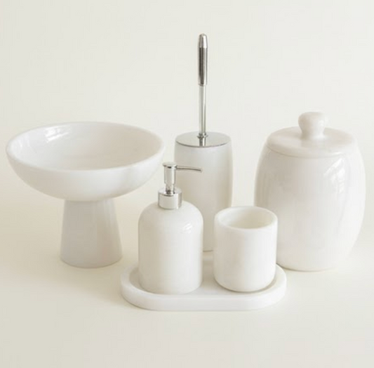 Oval White Marble Bathroom Set – 6 Pieces (Handcrafted)