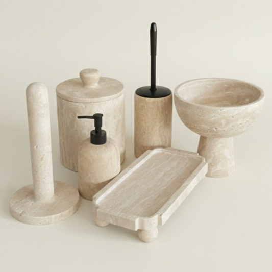 Travertine Natural Stone Bathroom Set – 6 Pieces (Handcrafted)