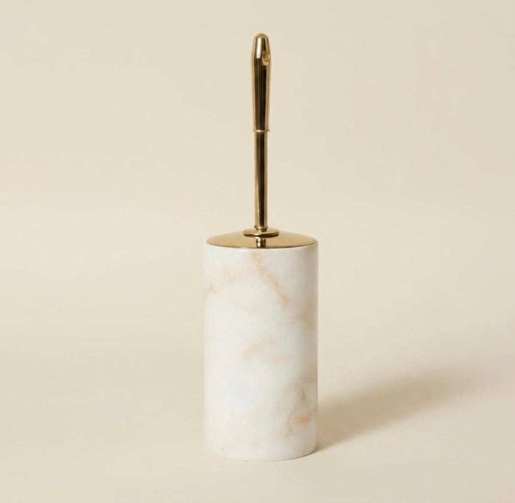 Honey Marble Toilet Brush Holder – Gold Handle
